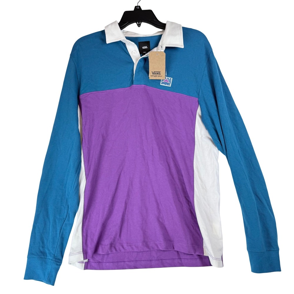 Vans Rugby Shirt Mens Small Hi-Point Colorblock Teal Purple Skater Retro 90s NWT